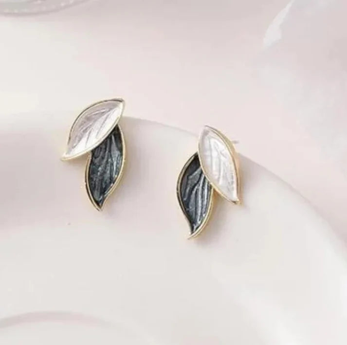 Aria Enamel Leaf Stud Earrings