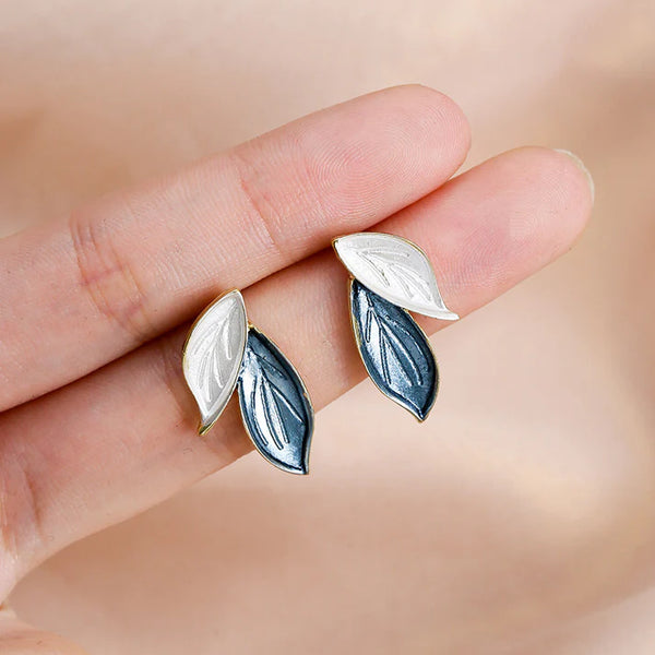 Aria Enamel Leaf Stud Earrings